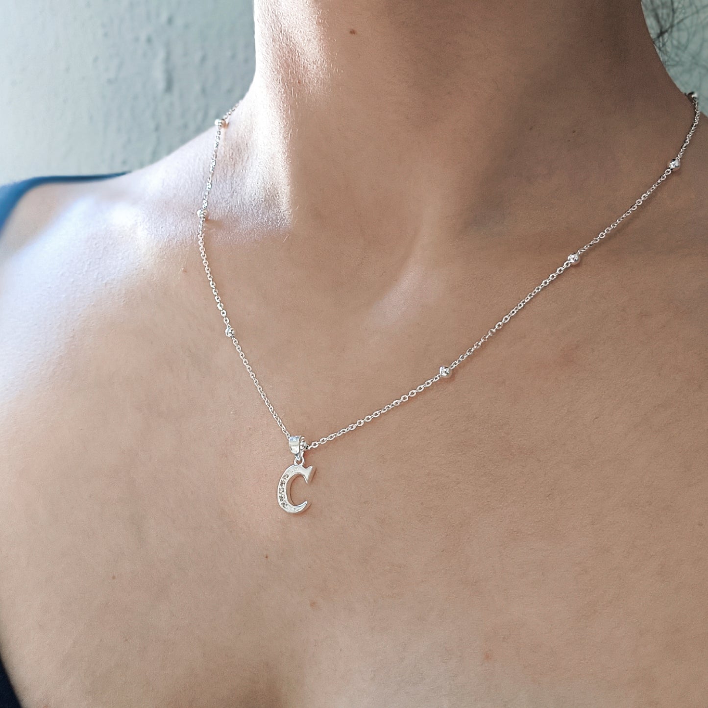 Collar Inicial C - Plata 925 y circones
