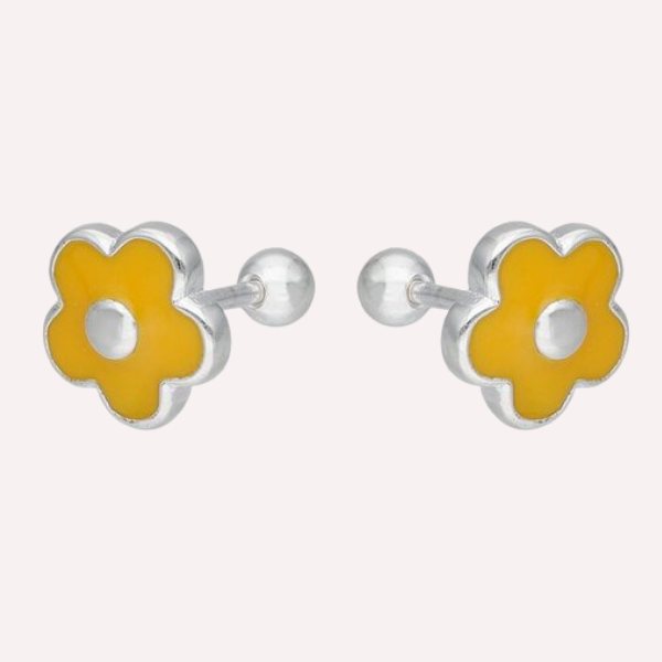 Aros Flor Naranja con Tope de Seguridad – Plata 925