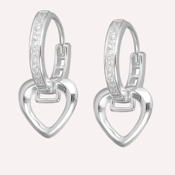 Argollas Huggies Corazón baguette - Plata 925