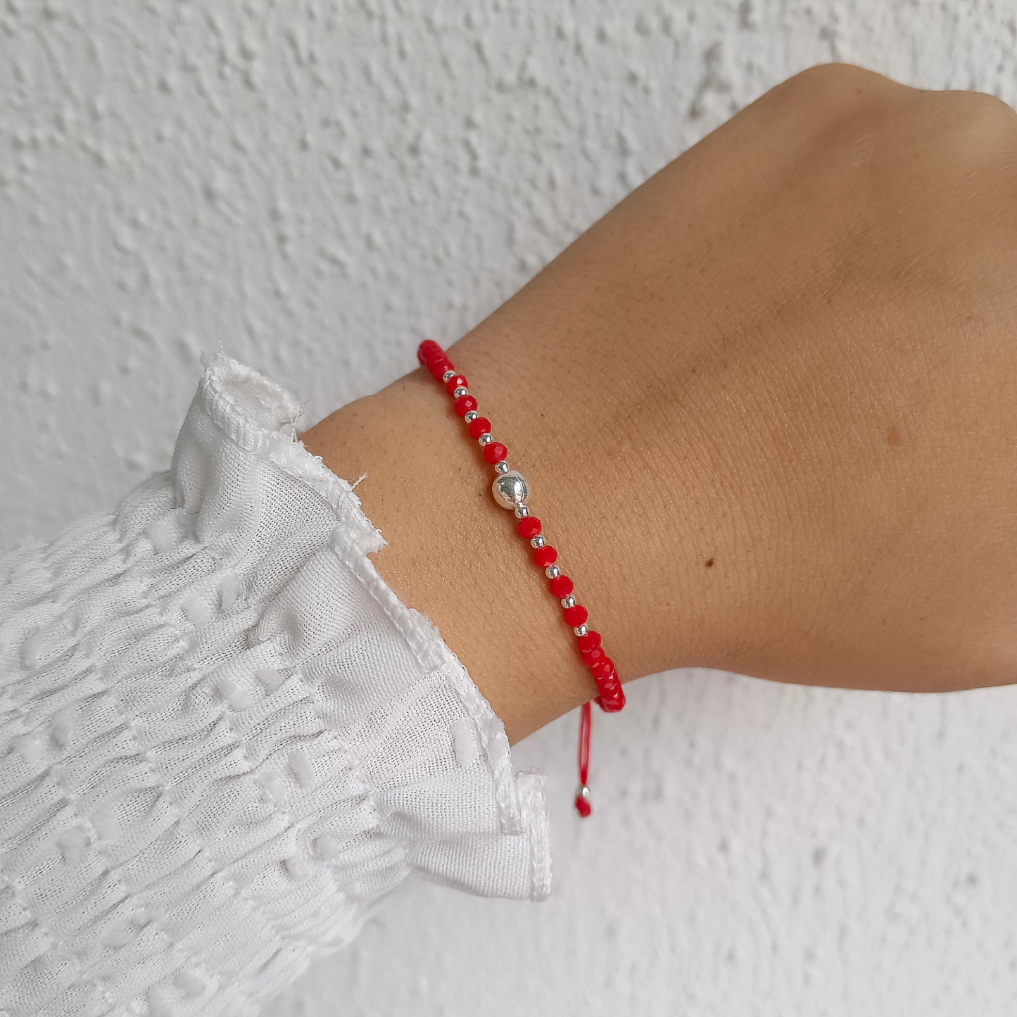 Pulsera Macramé Roja Esferas