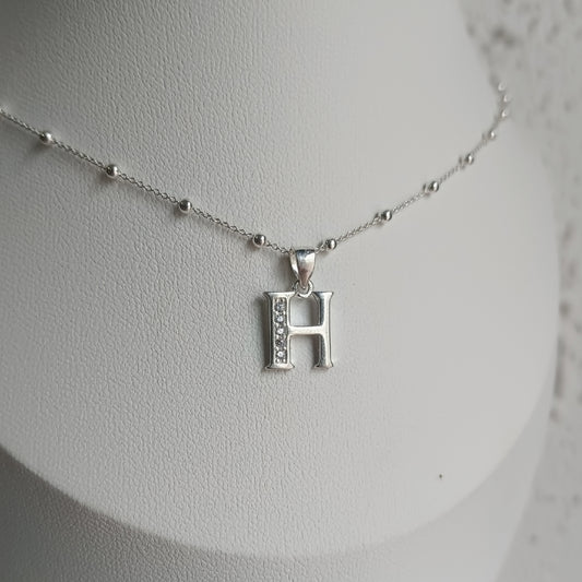 Collar Inicial H - Plata 925 y Circones