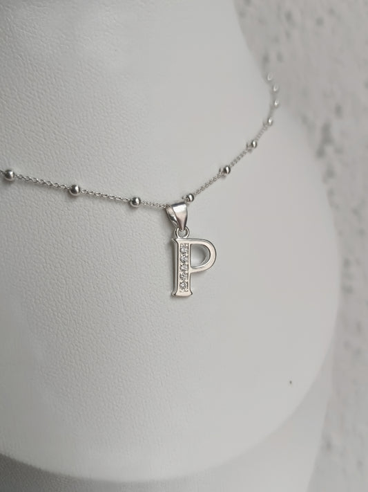 Collar Inicial P - Plata 925 y circones