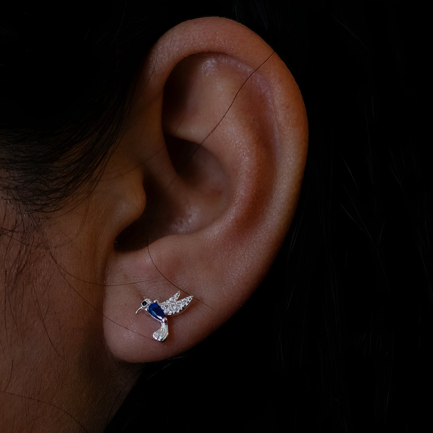 Aros Colibrí Azul - Plata 925