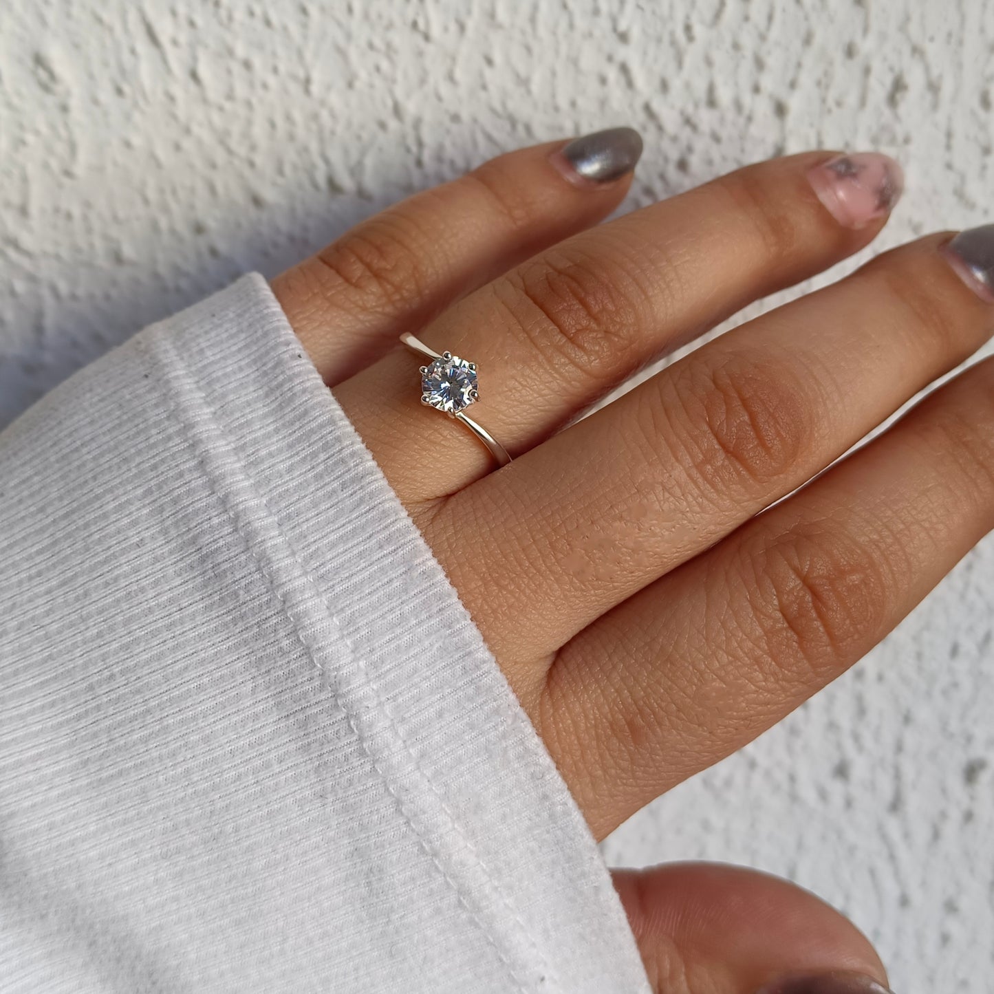 Anillo solitario brillante - Plata 925