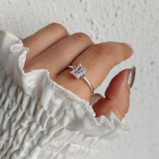 Anillo Circón Rectangular - Plata 925