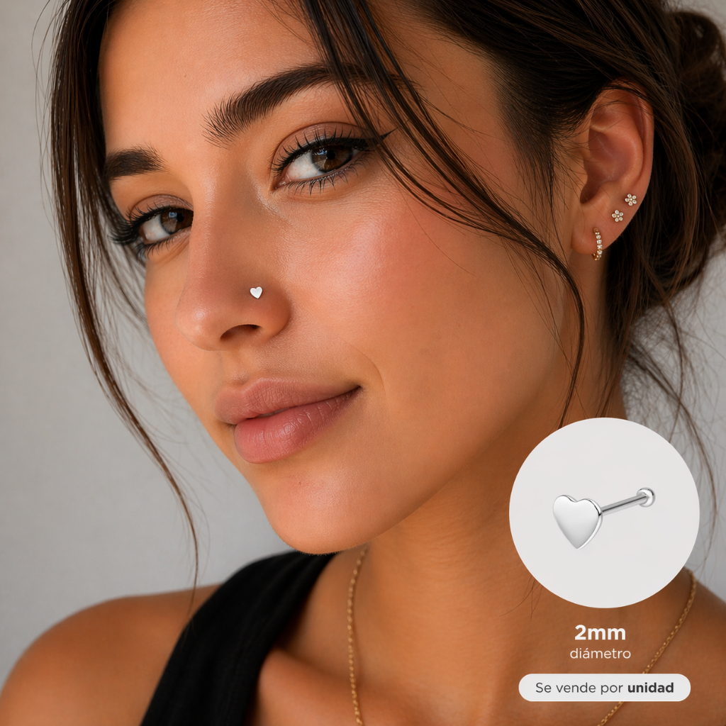 Piercing nariz Corazón con tope - Plata Ley 925
