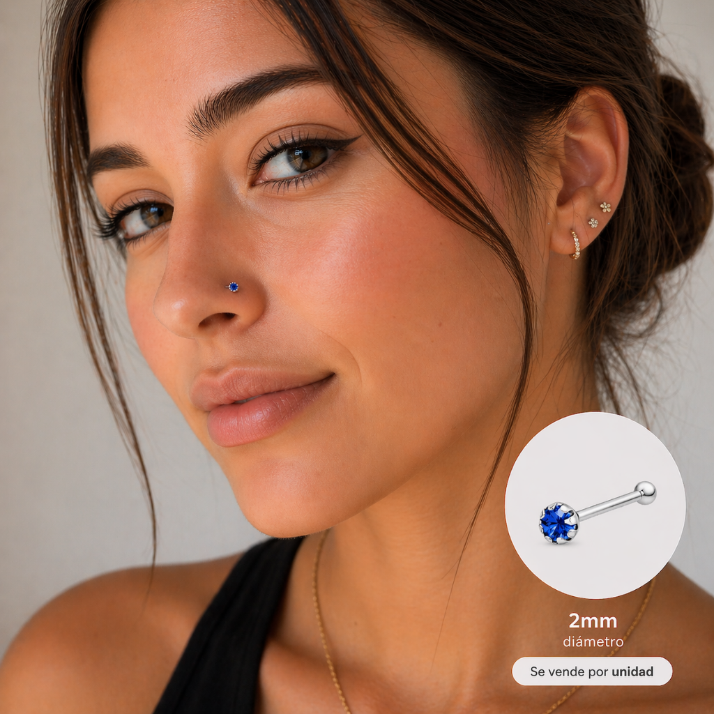 Piercing Nariz Brillo Azul — Plata 925