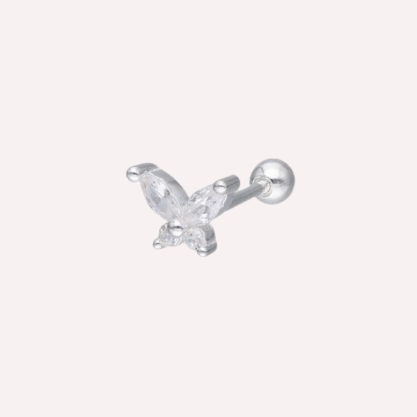Piercing Mariposa con Circones - Plata 925 Tope Rosca Redonda