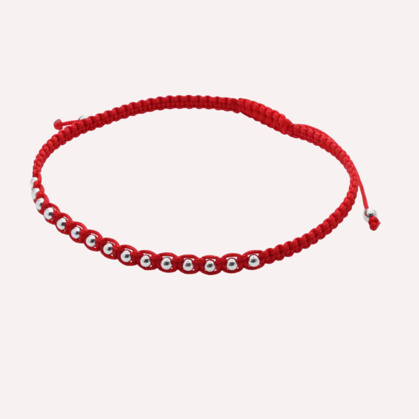 Pulsera roja con bolitas - Plata 925