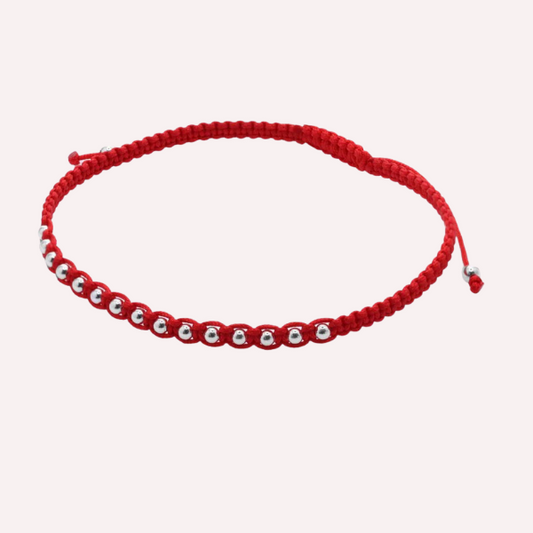 Pulsera roja con bolitas - Plata 925