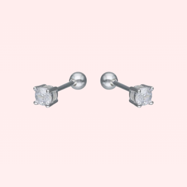 Aros circón 3 mm con seguro - Plata 925