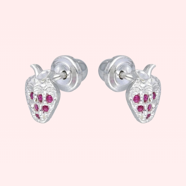 Aros frutilla con circones – Plata 925
