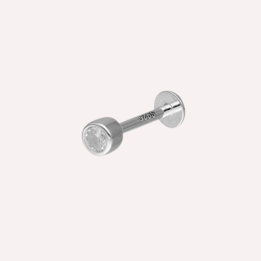 Piercing Circón Tope Plano - Plata 925
