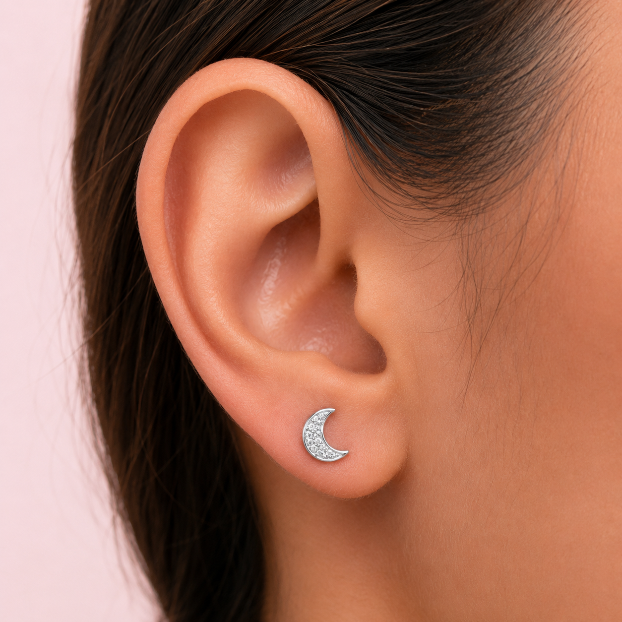 Piercing Luna Circón Plata 925 - Tope Plano Flat