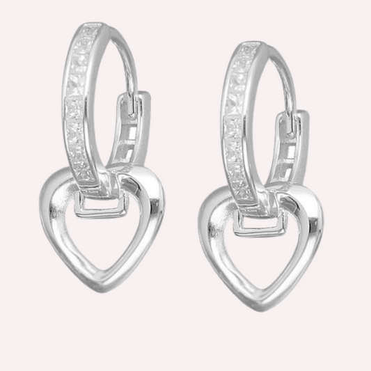Argollas Huggies Corazón baguette - Plata 925