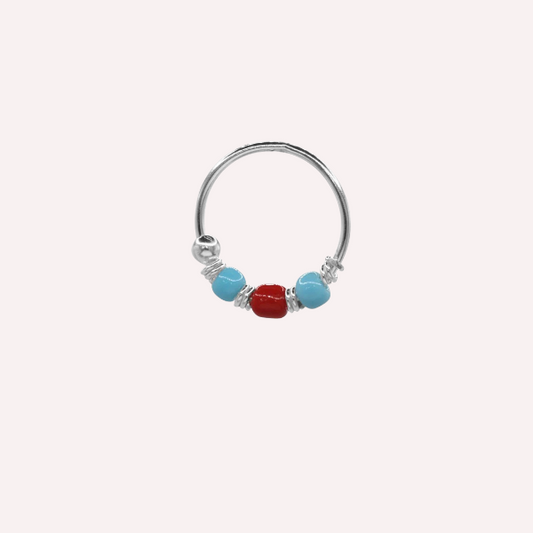 Piercing mostacillas turquesa y rojo - Plata 925