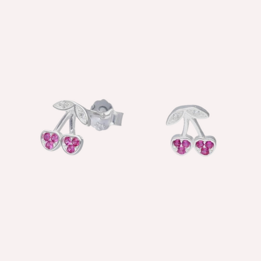 Aros cereza con circones rosa - Plata 925