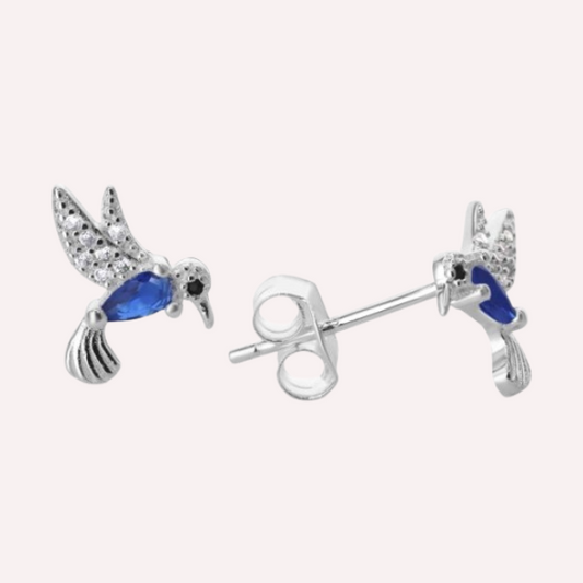 Aros Colibrí Azul - Plata 925
