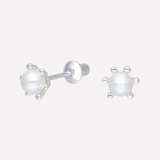 Aros perlas con pistilos - Plata 925 y tope de seguridad