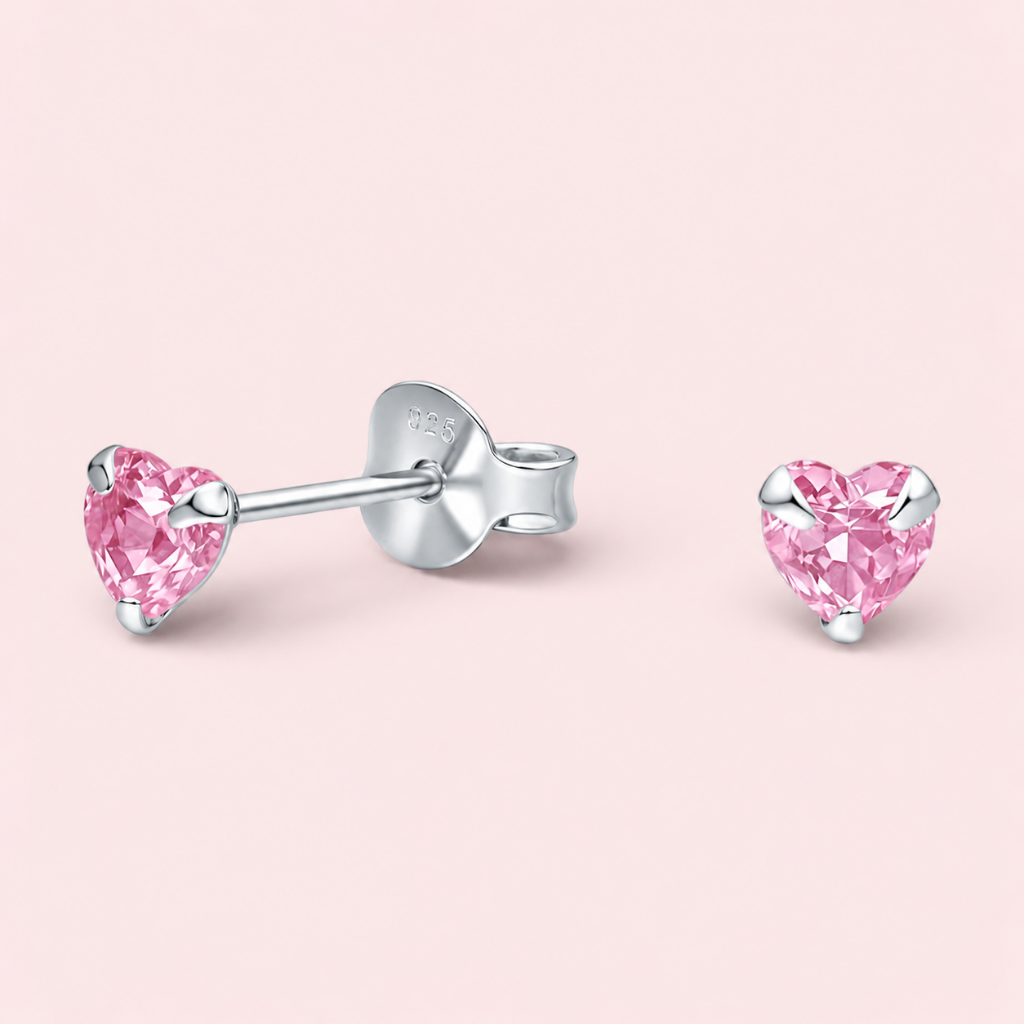 Aros Corazón Circón Rosa -  Plata 925