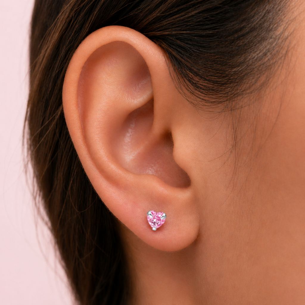Aros Corazón Circón Rosa -  Plata 925