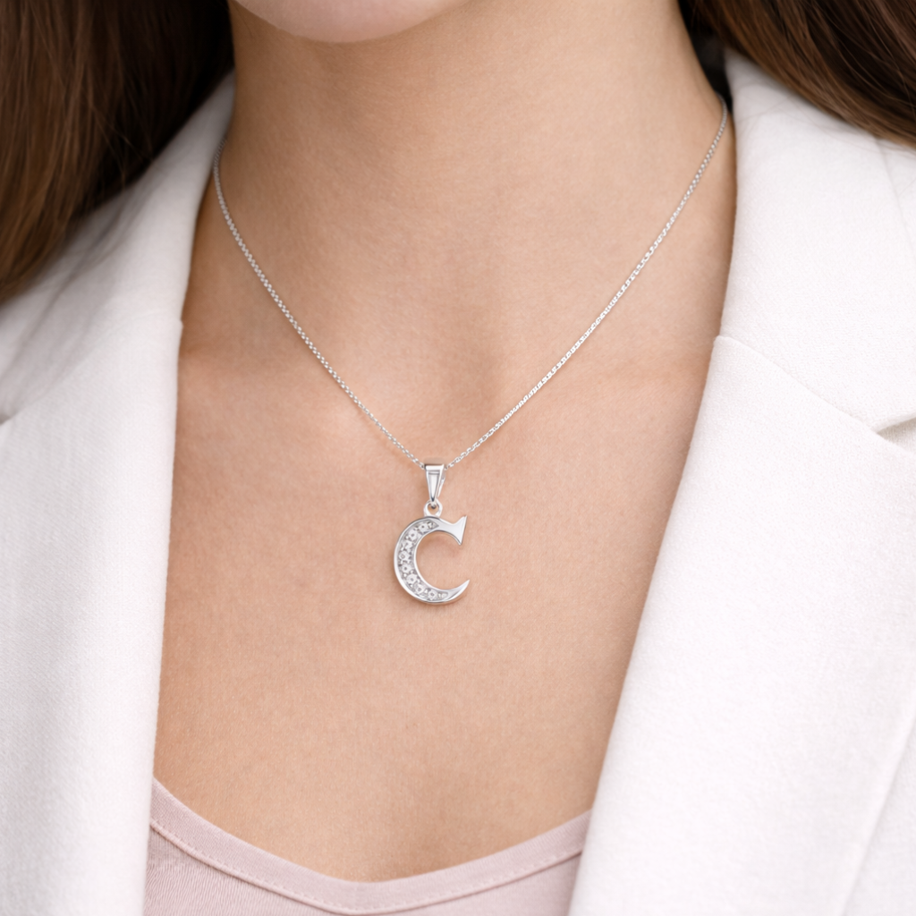 Collar Inicial C - Plata 925 y circones