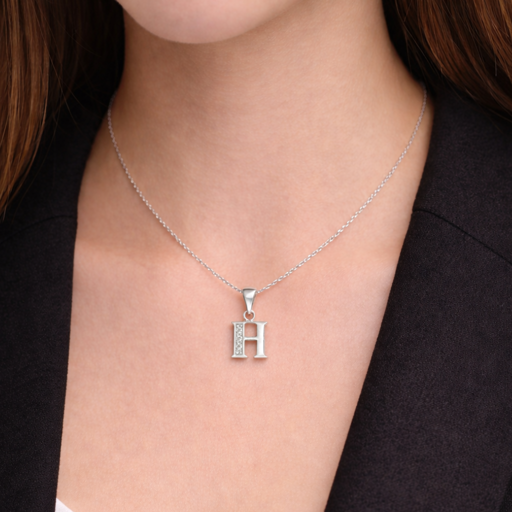 Collar Inicial H - Plata 925 y Circones
