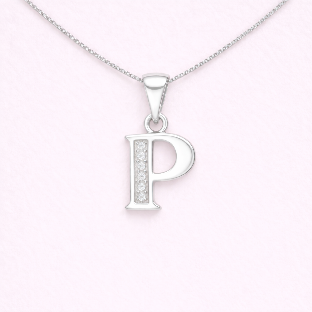 Collar Inicial P - Plata 925 y circones