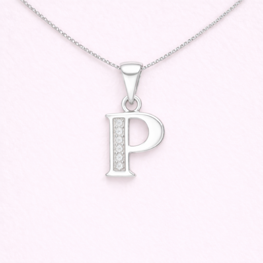 Collar Inicial P - Plata 925 y circones
