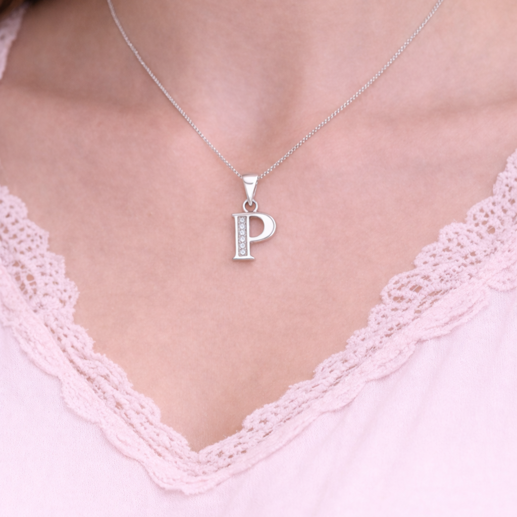 Collar Inicial P - Plata 925 y circones