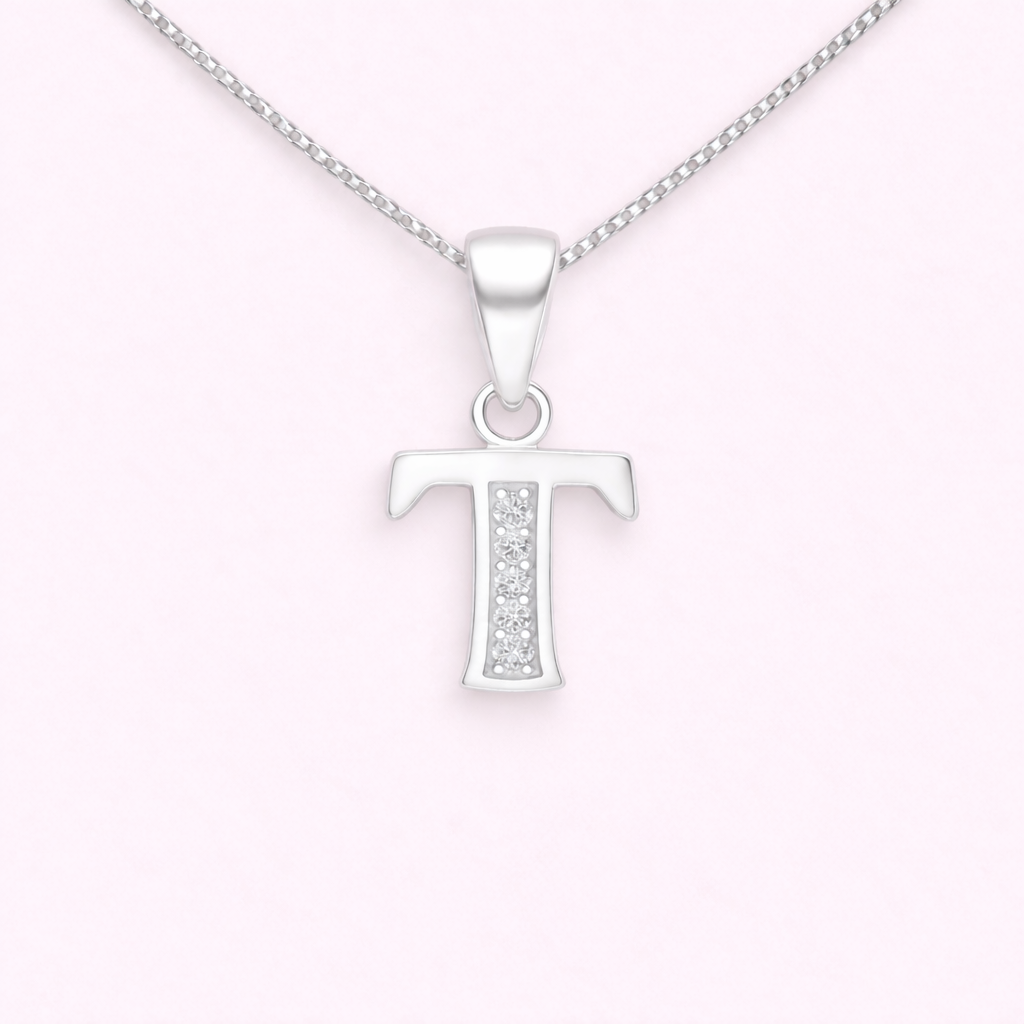 Collar Inicial T - Plata 925 con circones