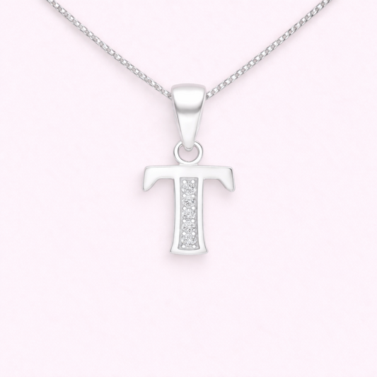Collar Inicial T - Plata 925 con circones