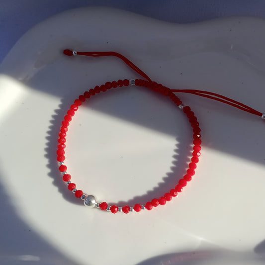 Pulsera Macramé Roja Esferas