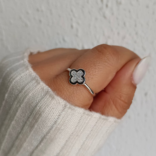 Anillo Trébol Black - Plata 925