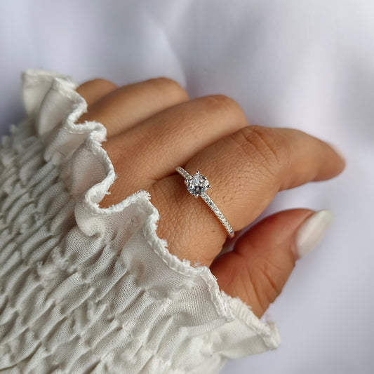 Anillo Circón Solitario - Plata 925