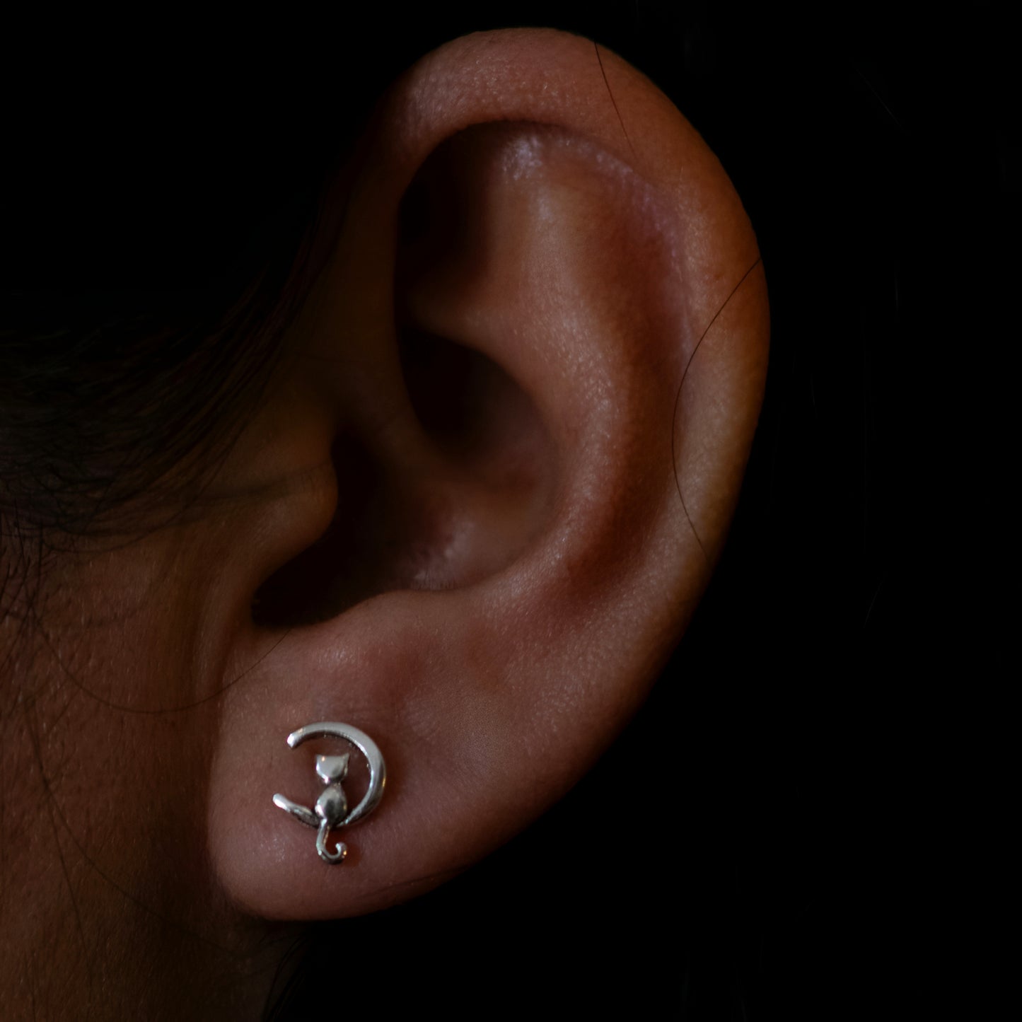 Aros media luna y gato - Plata 925
