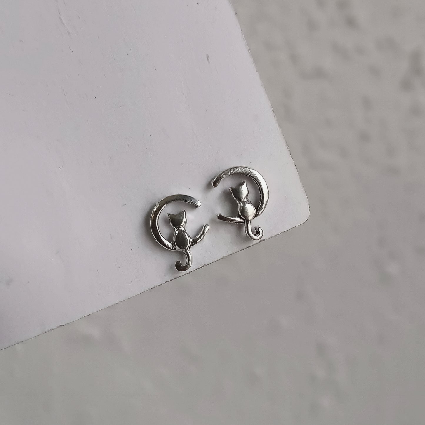 Aros media luna y gato - Plata 925