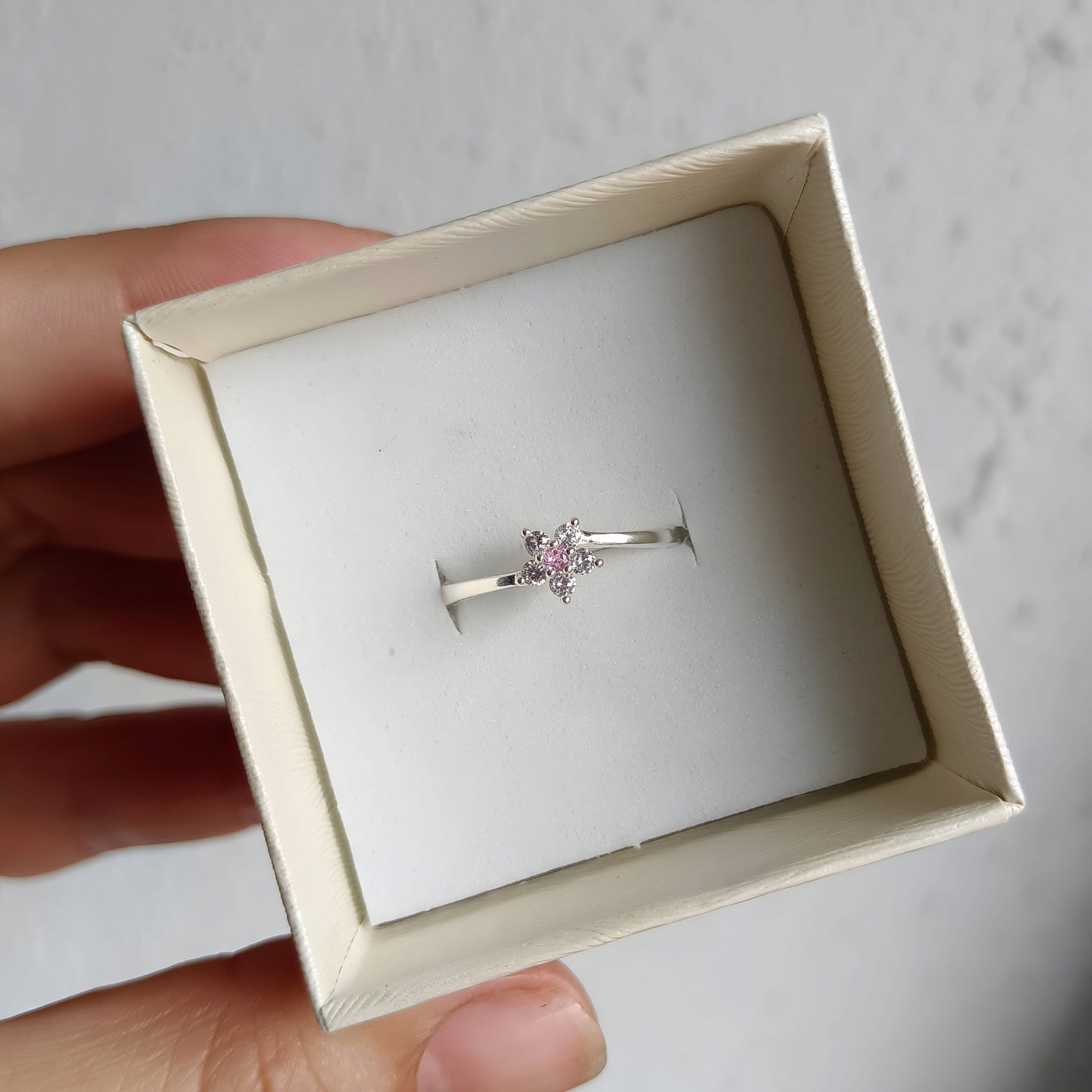 Anillo Flor circón rosa - Plata 925