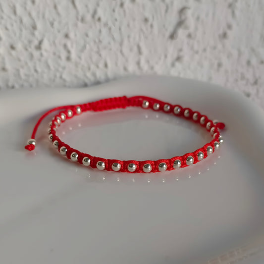 Pulsera roja con bolitas - Plata 925