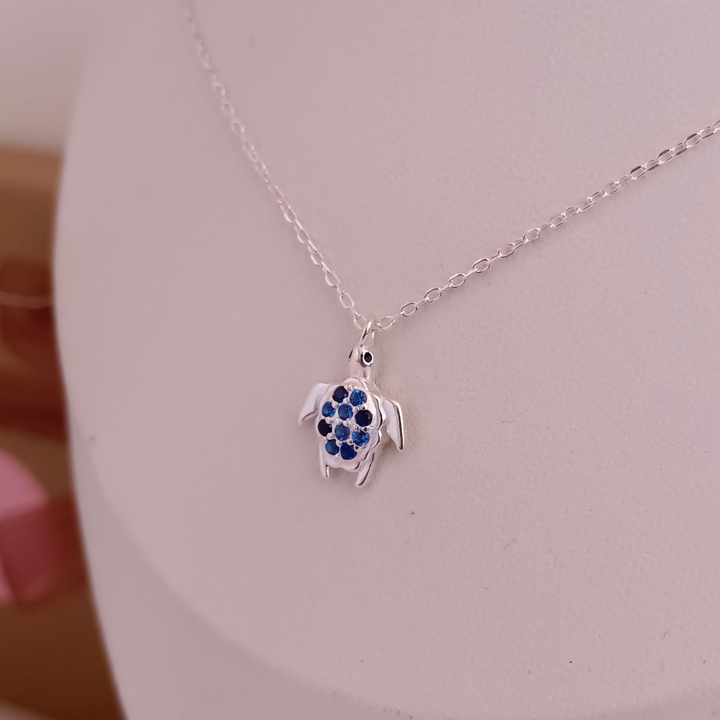 Collar tortuga circones color azul - Plata 925