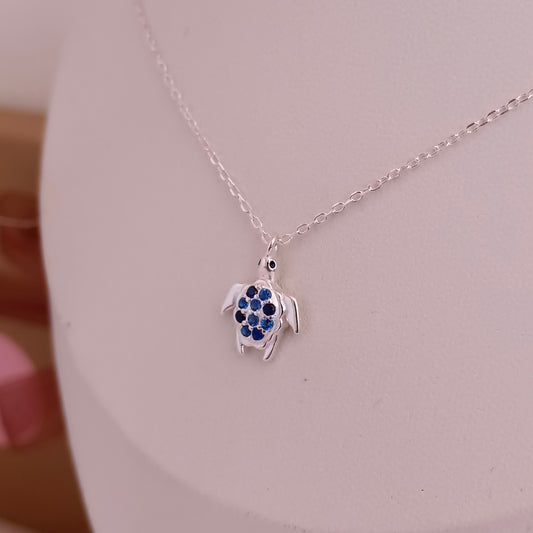 Collar tortuga circones color azul - Plata 925