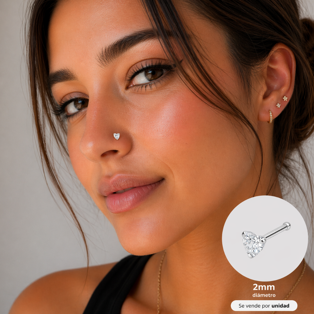 Piercing Nariz Corazón con Brillo — Plata 925