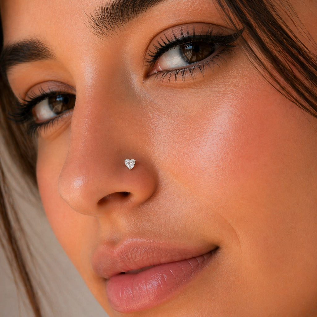 Piercing Nariz Corazón con Brillo — Plata 925