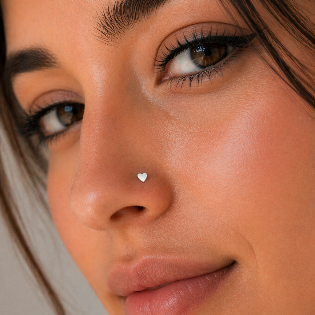 Piercing nariz Corazón con tope - Plata Ley 925
