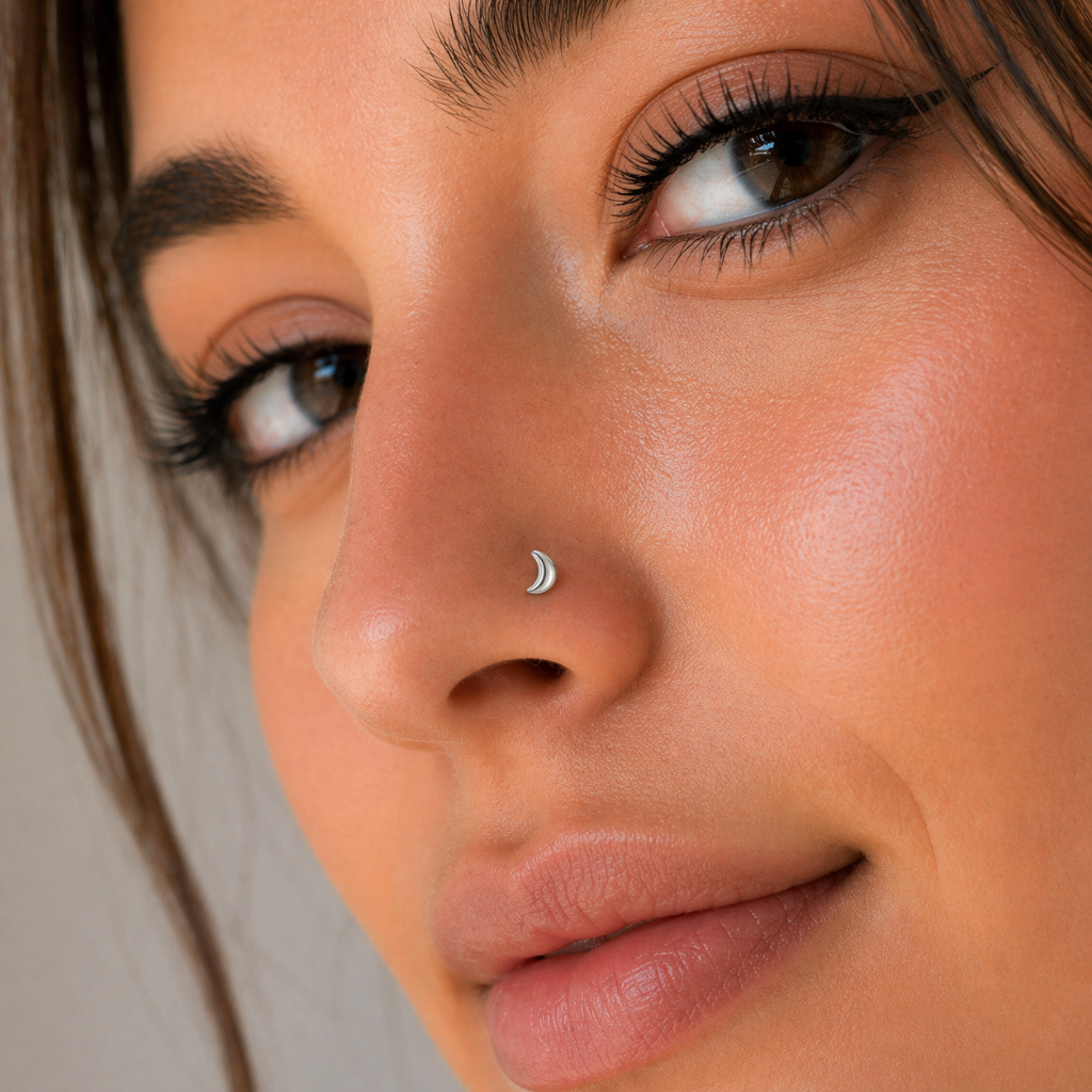Piercing Nariz Luna con Tope — Plata 925