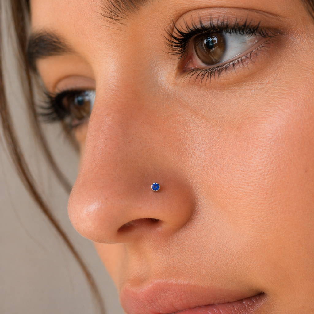 Piercing Nariz Brillo Azul — Plata 925