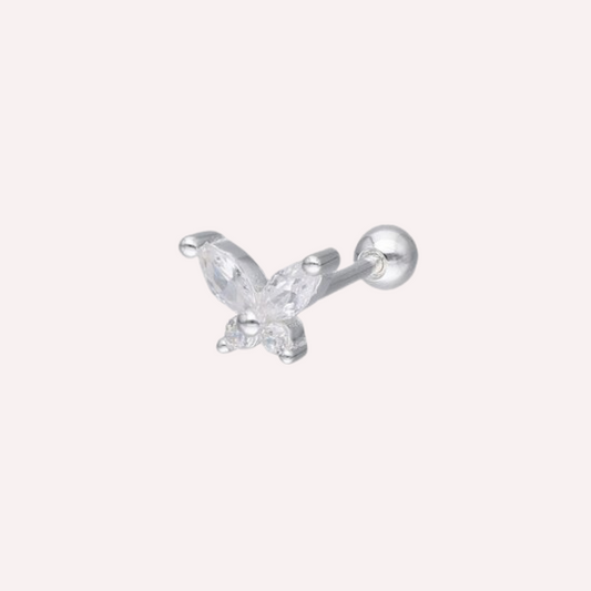 Piercing Mariposa con Circones - Plata 925 Tope Rosca Redonda