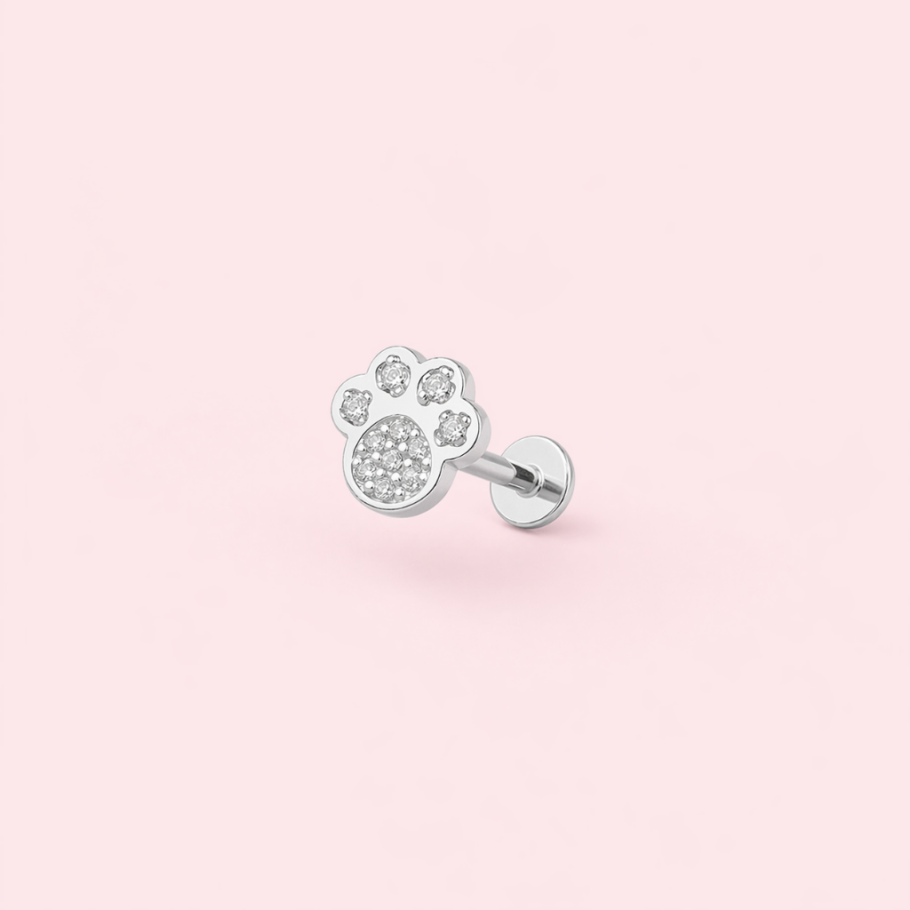 Piercing Oreja Huellita con Brillo tope plano — Plata 925