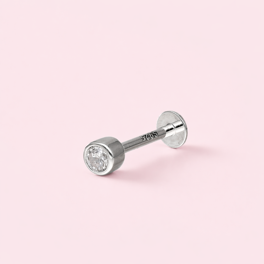 Piercing Circón Tope Plano - Plata 925