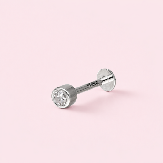 Piercing Circón Tope Plano - Plata 925
